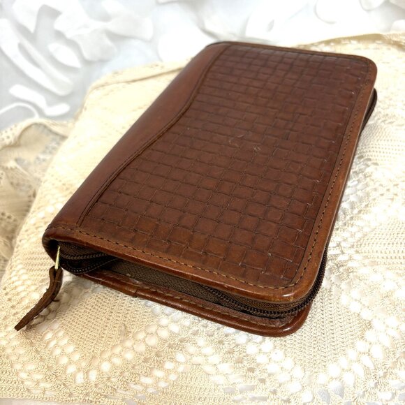 Day Timer Zip Around Basketweave Embossed Planner Cover Vintage - Picture 1 of 11